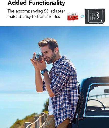 Vista 6 de Lexar E-Series 32GB Micro SD Card, tarjeta de memoria flash microSDHC UHS-I con adaptador, 100MB/s, C10, U3, A1, V30, Full HD, 4K UHD, tarjeta TF