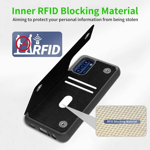 Vista 8 de Funda tipo cartera para Motorola Moto G Stylus 5G 2022 con tarjetero y función atril de piel con bloqueo RFID, doble cierre magnético para Moto G