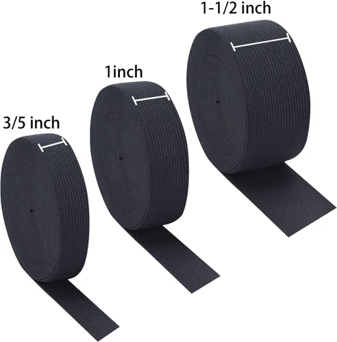 Vista 3 de Sunmns 3 rollos de banda elástica extensible para coser en carrete, 3/5, 1, 1-1/2 pulgadas de ancho, 5.5 yardas/rollo (negro)
