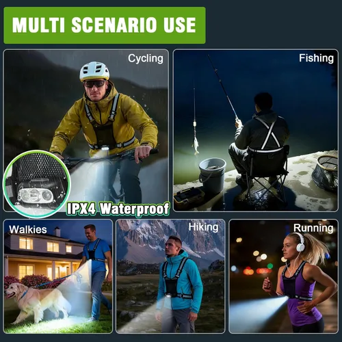 Vista 5 de Luces de correr para corredores, chaleco reflectante con 3 modos de luces con sensor de movimiento, inclinación ajustable de 45°, chaleco Negro