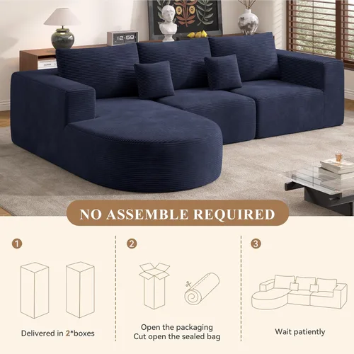 Vista 7 de Sofá cama modular, sofás de nube convertibles para sala de estar, 2 tumbonas de pana sin hueso, sofá cama de gran tamaño para dormitorio,