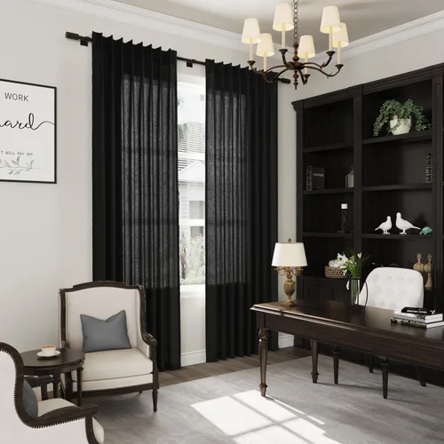 Vista 4 de Joywell Cortinas plisadas de lino de 84 pulgadas de largo, con ojales de clip y pestaña trasera, cortinas semitransparentes para filtrar la luz