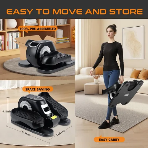 Vista 6 de Zakle Under Desk Elliptical Machine, Electric Elliptical Training Machine w/Remote Control, 12 Speed Levels, Quiet Seated Pedal Exerciser for Home