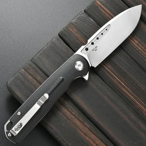 Vista 3 de Sitivien ST131 - Cuchillo plegable, hoja D2 G10, cuchillo de herramientas EDC con bloqueo de forro para acampar al aire libre, senderismo, pesca