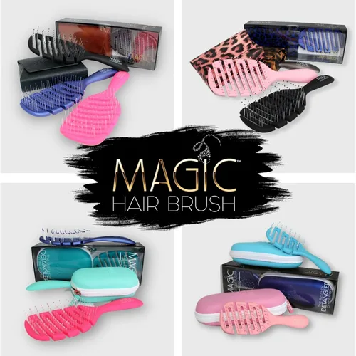 Vista 8 de Magic Hair Brush Azul Cepillo desenredante profesional flexible ventilado - Estuche de viaje azul, soplado y uso en húmedo/seco