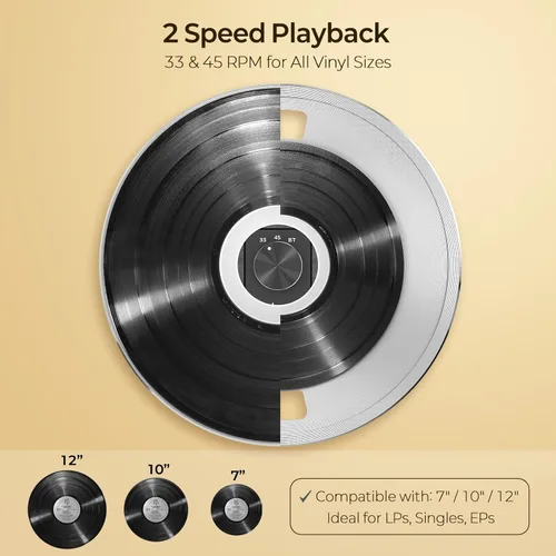 Vista 3 de Tocadiscos con altavoces, tocadiscos para discos de vinilo con cartucho AT-3600L, transmisión por correa de 2 velocidades (33/45 RPM), reproductor