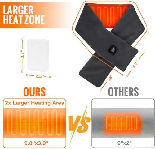 Vista 5 de Almohadilla térmica para el cuello Bufanda térmica para aliviar el dolor, envoltura térmica con banco de energía de 5000mAh, soporte térmico Negro