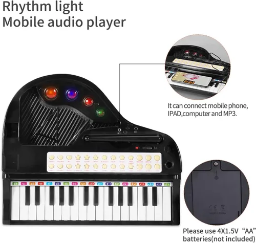 Vista 2 de Losbenco Juguete de teclado de piano para niños, instrumento musical electrónico para niños pequeños, juguete educativo con micrófono, múltiples
