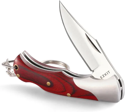 Vista 12 de Cuchillo de bolsillo pequeño, cuchillo EDC con mango de acero inoxidable y madera, pequeño cuchillo plegable, longitud de la hoja 1.5 pulgadas