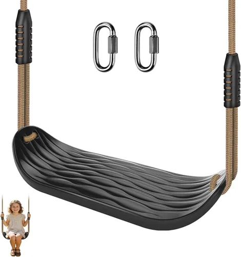 Vista 16 de SELEWARE Juego de columpios para niños pequeños, con respaldo alto, asiento de columpio completo con cuerda ajustable y 4 mosquetones de bloqueo