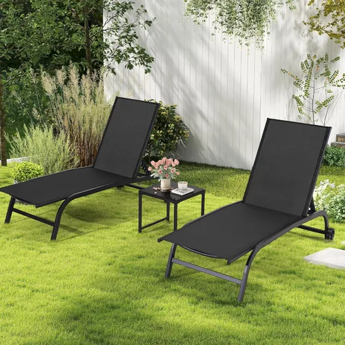 Vista 10 de Patio Chaise Lounge Chair with Wheels, Set of 2 Outdoor Lounge Chairs with Adjustable Backrest, Waterproof Poolside Lounge Chairs