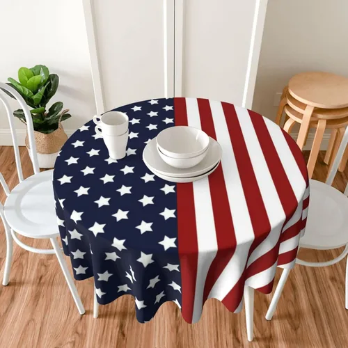 Vista 5 de 4th of July Tablecloth 70 Inch Round Patriotic Table Cloth Red Stripes American Flag Tablecloth Independence Day Memorial Day Table Cover for