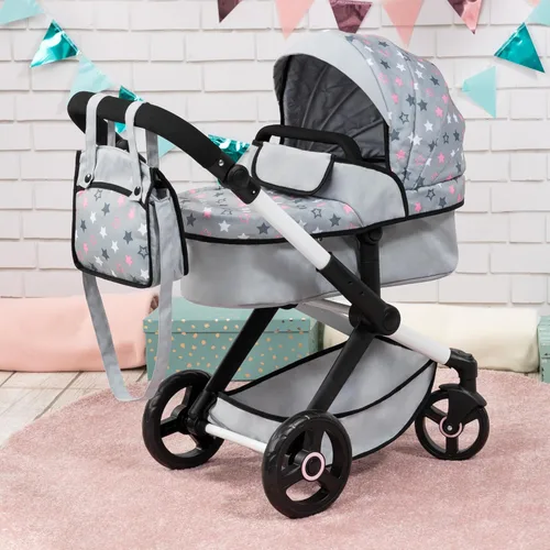 Vista 3 de Bayer Muñecas de diseño: cochecito Xeo - Gris, rosa, estrellas - Incluye bolsa de hombro, se adapta a muñecas de hasta 18', convertible a una