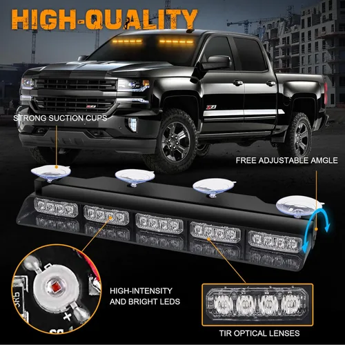 Vista 3 de XRIDONSEN 2 luces estroboscópicas ámbar de 17 pulgadas para tablero de emergencia para camiones, luces interiores delanteras/traseras, 40 luces LED