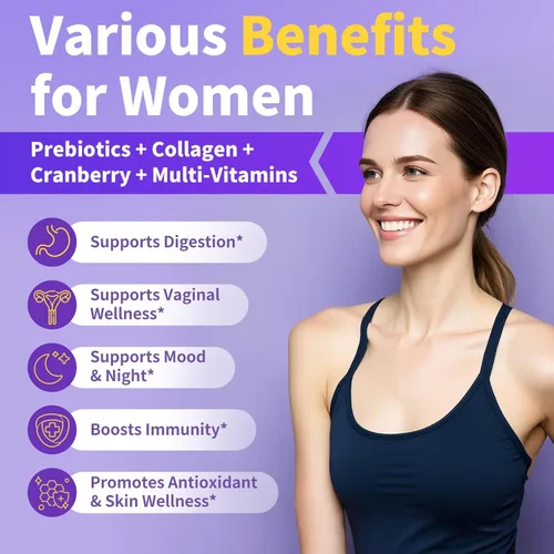 Vista 8 de Probióticos para mujeres pH equilibrio con lactobacillus y prebióticos y colágeno y arándano probiótico para mujer, para digestión* e inmunidad*