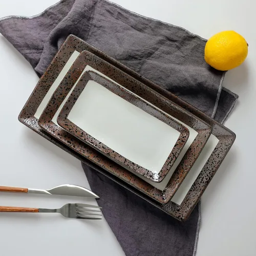 Vista 6 de Stone Lain Lucy - Juego de platos rectangulares de porcelana de 3 piezas, color beige