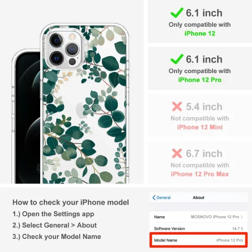 Vista 3 de MOSNOVO - Funda para iPhone 12/12 Pro, protección Buffertech de grado militar contra caídas (6.6 pies), antidesprendimiento, poliuretano