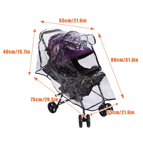 Vista 7 de Tiiyee Funda de lluvia para cochecito, protector de clima de viaje para bebé, poncho transparente para cochecito, impermeable, protección contra