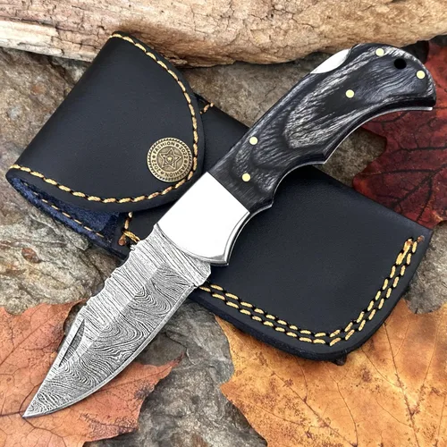 Vista 6 de Cuchillo plegable de bolsillo de acero de damasco WINTERFELL hecho a mano, cuchillos de alta calidad de 6.5 pulgadas, cuchillo de bolsillo pequeño