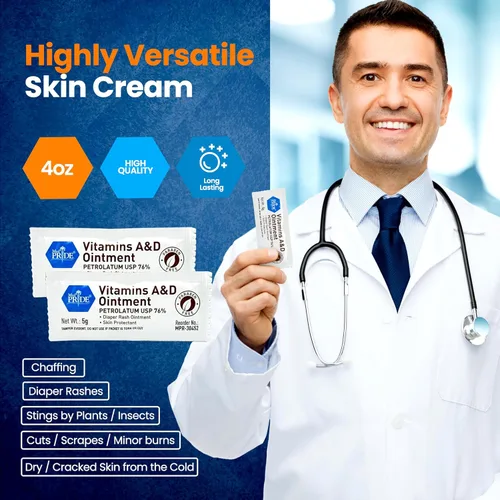 Vista 5 de MED PRIDE Paquetes de ungüento de vitaminas A&D para aliviar la piel, ungüento protector de la piel con vitamina A y D, paquetes de 0.18 oz, 144
