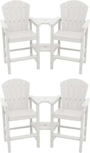 Vista 10 de SERWALL Juego de 2 sillas Adirondack altas con bandeja de conexión de doble capa, sillas de exterior de altura de barra de HDPE, taburetes de bar