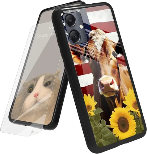 Vista 211 de Funda para Samsung Galaxy A12 5G con protector de pantalla, parte trasera de vidrio templado + TPU de silicona suave que absorbe los golpes