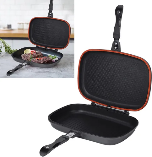 Vista 7 de Sartén abatible de doble cara para parrilla, utensilios de cocina, utensilios de cocina, sartén antiadherente, sartén de doble cara para uso