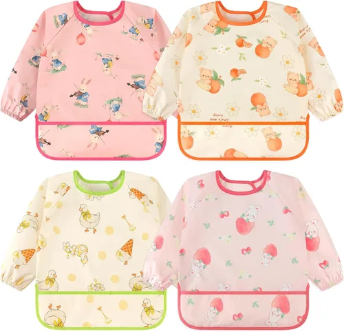 Vista 21 de Accmor 4 Pack Long Sleeve Bibs, Baby Smock Waterproof Sleeved Bib Smock for Baby Toddler 6-36 Months
