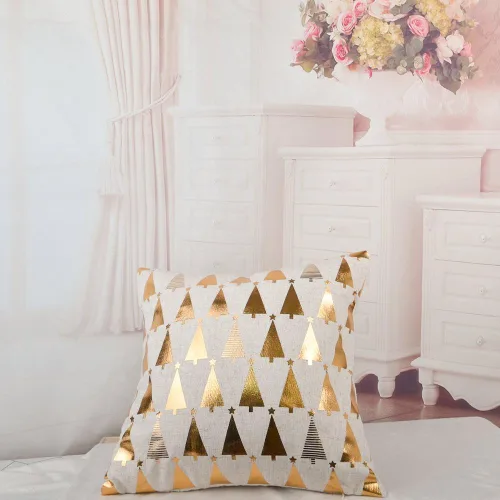 Vista 3 de JWH Fundas de almohada decorativas de árboles de Navidad, con estampado dorado, funda de almohada decorativa de estrellas, funda de almohada