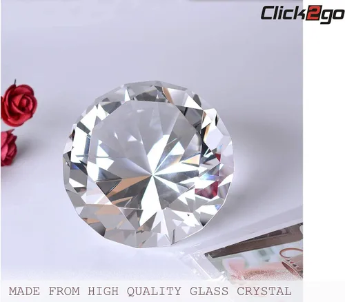 Vista 4 de Pisapapeles de cristal transparente con forma de diamante de 4.724 in – Decoración de oficina en casa y centros de mesa de boda con caja de regalo