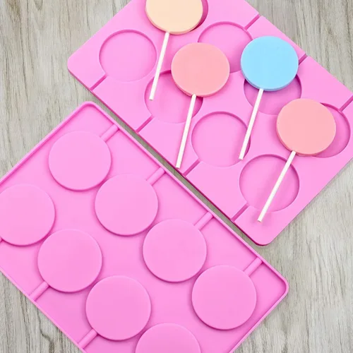 Vista 4 de Moldes de silicona para piruletas, moldes grandes de 8 capacidades, moldes redondos de chocolate duro, moldes de hielo, ideales para piruletas