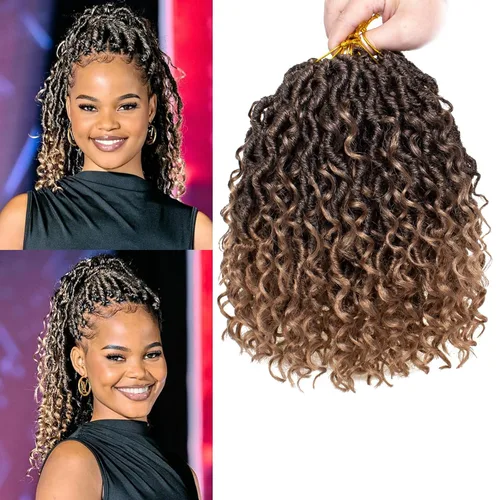 Vista 16 de COOKOO Cabello de ganchillo negro natural de diosa, 10 pulgadas, 8 paquetes de rastas sintéticas preenrolladas con extremos rizados, trenzas