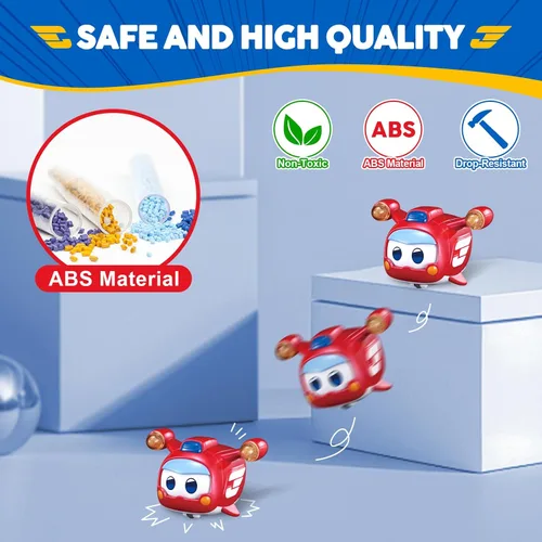 Vista 4 de Super Wings Juguetes, 4 PCS Super Pet Set, Resplandor y Cambio de Cara Transformable Juguetes Jett Donnie Paul Dizzy Pet, Juguetes Apilables