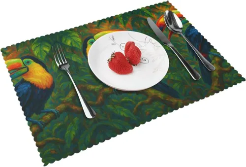 Vista 11 de Rectangular Placemats Set of 4, Heat Resistant Cucumber Printed Kitchen Dining Table Mats