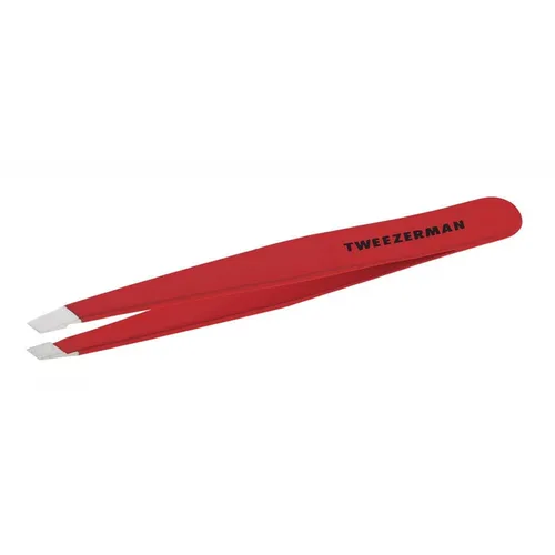 Tweezerman - Pinzas inclinadas de acero inoxidable, pinzas para cejas para mujeres y hombres (Rojo Signature)