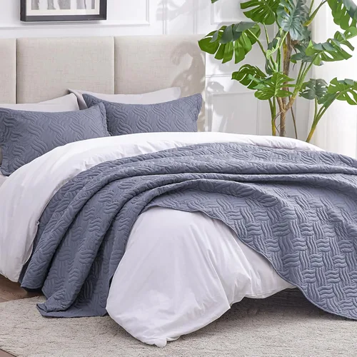 Vista 179 de Edredón de cama tamaño queen Love's cabin, color azul, para cama de verano, de microfibra ligera, estilo moderno, para todas las estaciones, 3