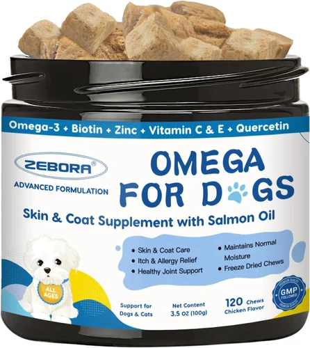 Omega 3 para perros con aceite de salmón, aceite de pescado para la piel y el pelaje de los perros, alivio de la alergia del perro, tratamiento de