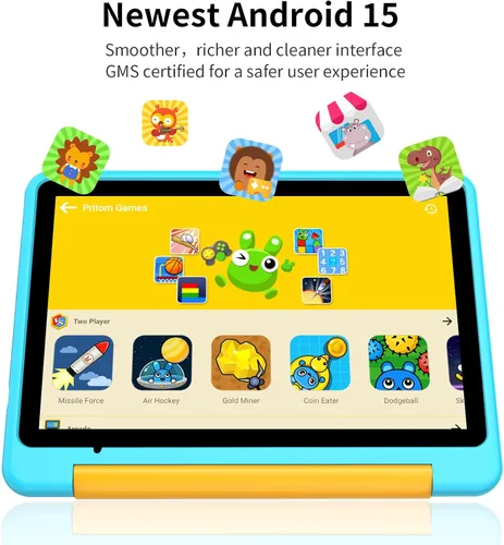 Vista 4 de PRITOM Tablet Android 15, tablet para niños de 10 pulgadas, control parental, 64 GB, tabletas expandibles de 1 TB para niños, WiFi6, educativo, Azul