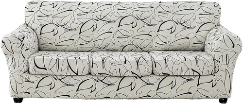 Vista 37 de KRFOONN Funda de sofá de 4 piezas con estampado para sofás de 3 cojines, funda elástica con 3 fundas de cojín separadas, protector de muebles