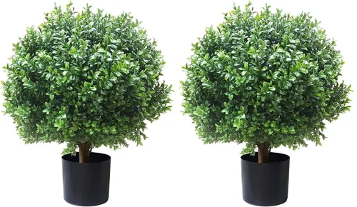 Vista 9 de Árbol de arbustos artificiales en maceta en forma de bola de boj de 24 pulgadas para hogar y jardín (1 unidad)