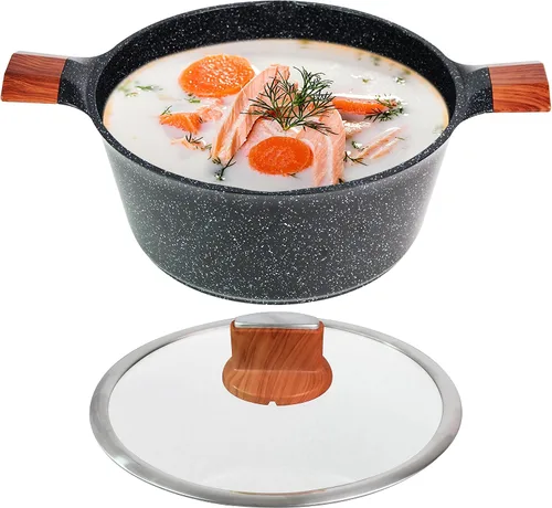 Olla de sopa antiadherente de 2.5 cuartos de galón, olla antiadherente de inducción con tapa, olla de cocina antiadherente, compatible con todas las