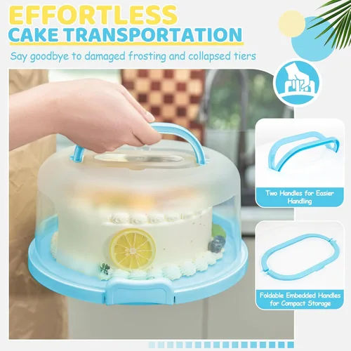 Vista 2 de Ohuhu Soporte para tartas con tapa y asa, sin BPA, para tartas de 10 pulgadas con 2 asas, cubierta de plástico, base de dos caras para tartas