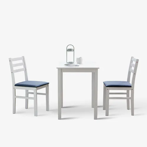 Vista 11 de Livinia Seattle - Juego de mesa de comedor de madera de 3 piezas para 2, moderno juego de comedor de cocina de granja con sillas traseras de Antiguo