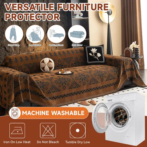 Vista 6 de VClife Funda de sofá bohemia para Navidad, 1 pieza, suave y cálida para sofá seccional, funda lavable de calabaza y jacquard negro para sofá biplaza