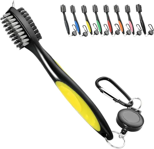 Vista 12 de Mile High Life Cepillo para palos de golf, limpiador de ranuras con cable de extensión retráctil de 2 pies y mosquetón de aluminio, accesorios