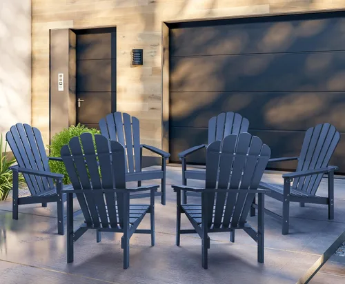 Vista 2 de Juego de 6 sillas Adirondack apilables para todo tipo de clima, de polietileno de alta densidad para todo tipo de clima, para patio al aire libre