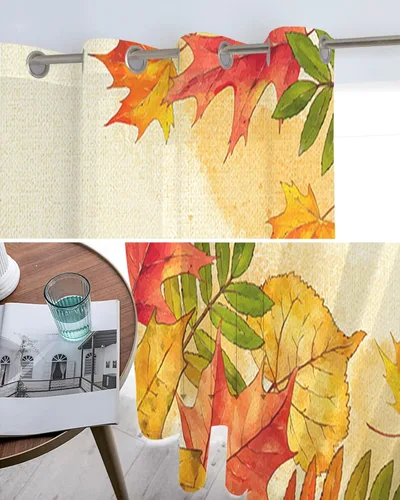 Vista 11 de Cortinas traslúcidas con parche de calabazas de 39 pulgadas de largo, juego de 2 paneles de cortinas para cocina, dormitorio, sala de estar