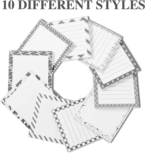 Vista 3 de Zonon 10 blocs de notas adhesivas estéticas, 3 x 3 pulgadas, notas adhesivas decorativas en blanco y negro, 500 hojas de notas autoadhesivas