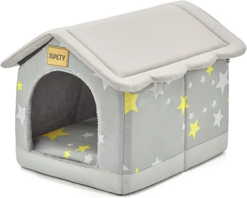 Vista 7 de Jiupety Casa para perros de interior, tamaño S, para perros pequeños y gatos, cama nido cálida para gatos y perros, color marrón