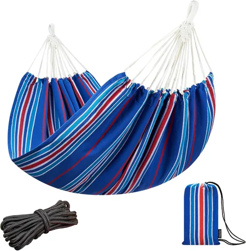 Vista 17 de JoyView Hamaca doble brasileña con cuerdas colgantes, extragrande de 86.6x59" hamaca portátil de algodón para patio, jardín, porche, capacidad